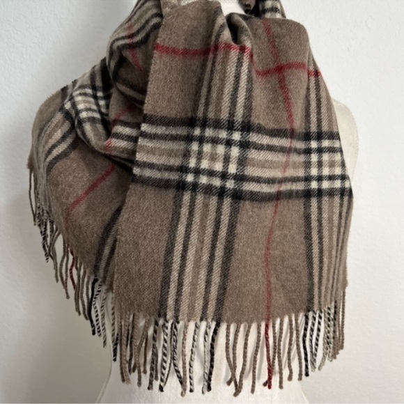 Wool Scarf Traditional Plaid Neutral Colors Made in Germany Twisted Tassels - Picture 2 of 10
